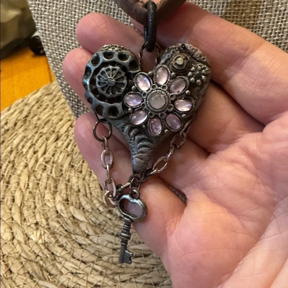 Steampunk Heart Polymer clay heart neclkace